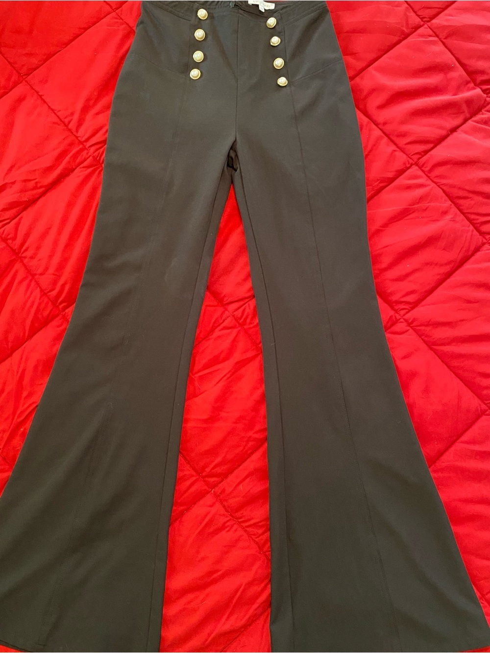 Lulumari Black High-Waist Sailor flare Trousers with Gold Buttons size small - Picture 11 of 11